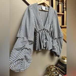 Revolve L'Academie Womens Crop V Neck Top Blouse XS 100% Cotton Sustainable Boho